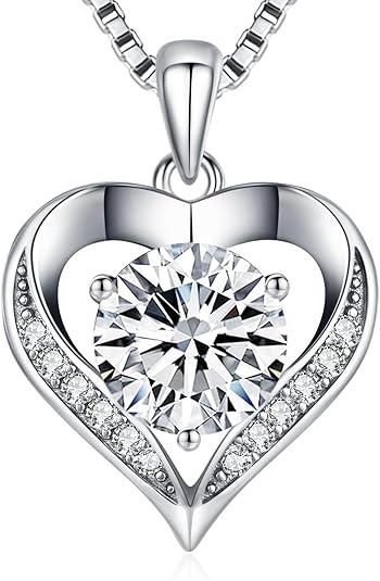 Moissanite Necklace for Women, 1-3 Carat Heart Necklace Engraved with 'I LOVE YOU', Birthday Gift for Wife