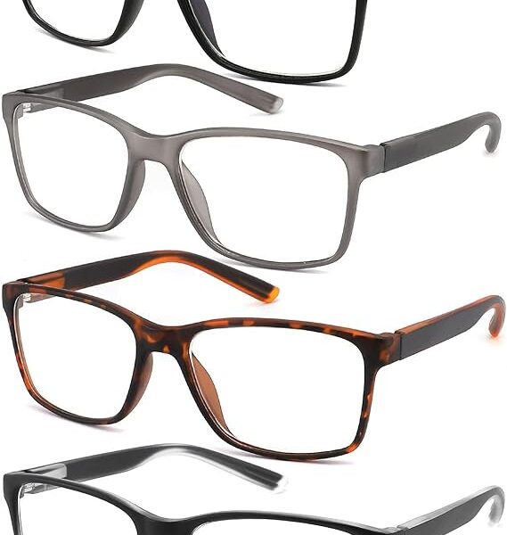 Blue Light Blocking Reading Glasses for Men 4-Pack Stylish Computer Readers with Spring Hinges
