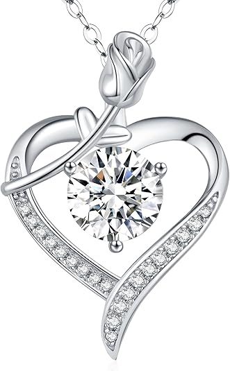 Rose Heart Pendant Necklace for Wife Moissanite Lab-Created Gem Jewelry for Women