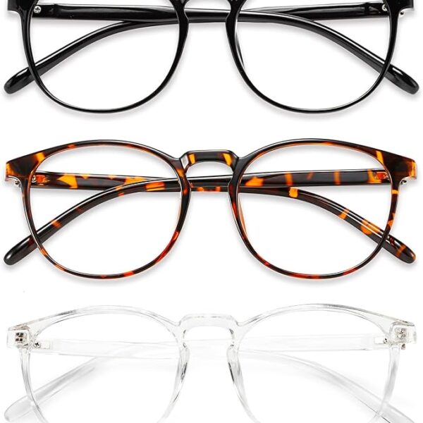 Przene 3 Pack Blue Light Blocking Glasses Women/Men,Retro Round Computer Glasses